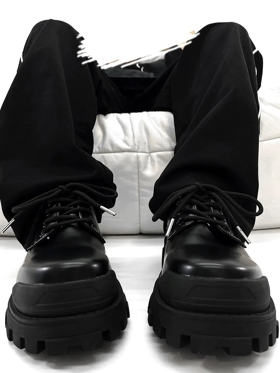 Paris Thick Sole Derby Shoes Men's Fancy Black, Hidden Elevator Cleanfit Leather Shoes British Work Clothing Formal Wear Big Head Shoes