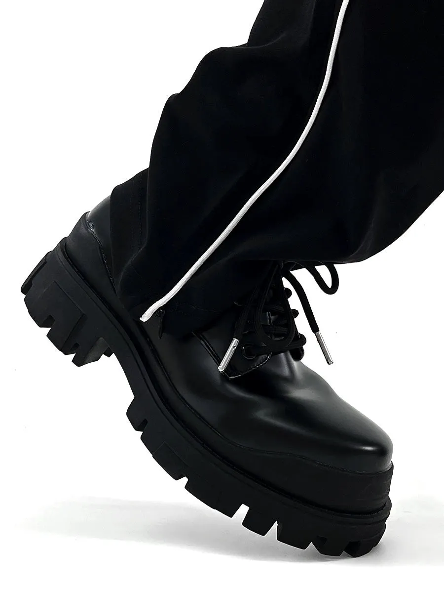 Paris Thick Sole Derby Shoes Men's Fancy Black, Hidden Elevator Cleanfit Leather Shoes British Work Clothing Formal Wear Big Head Shoes
