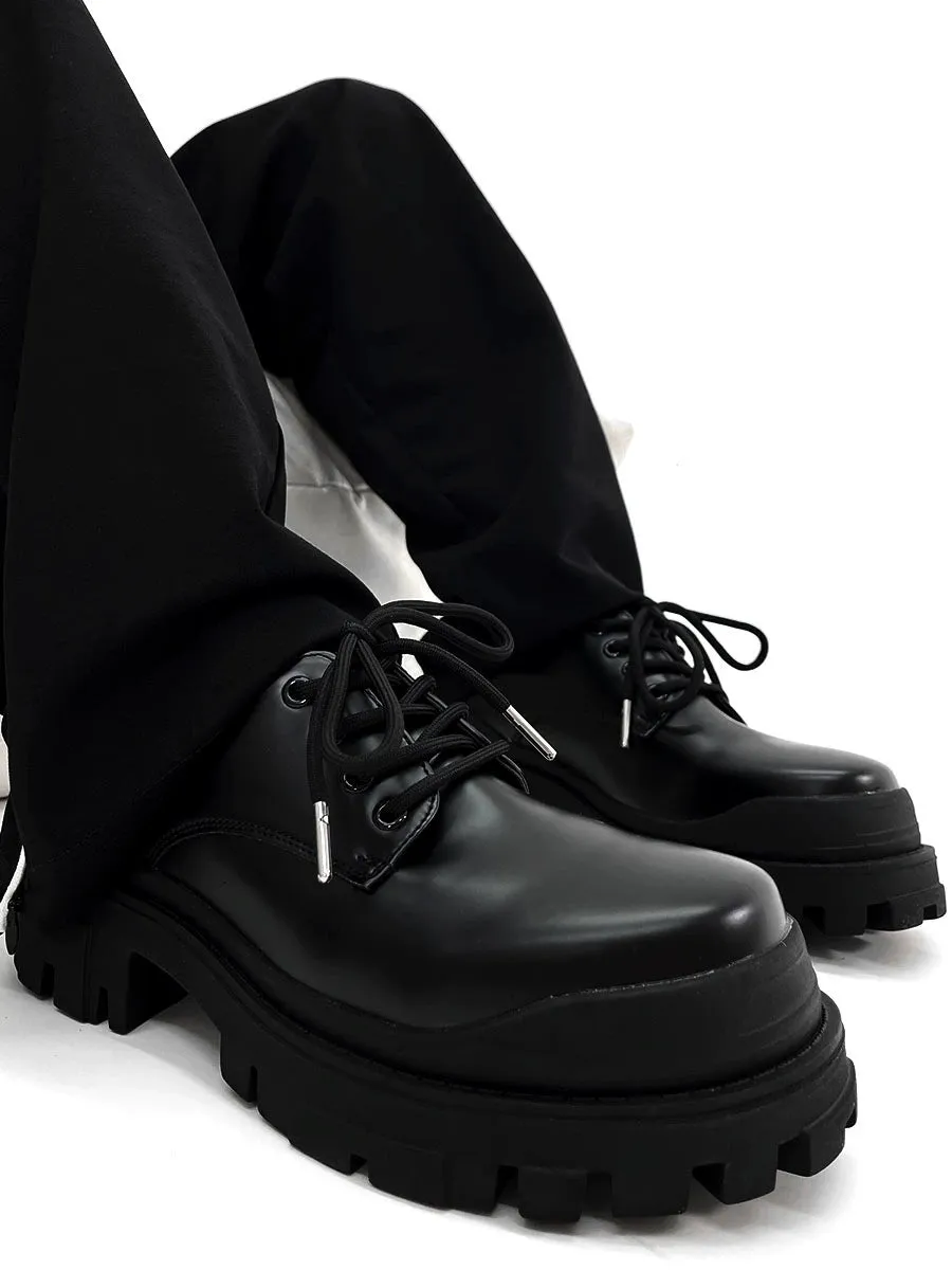 Paris Thick Sole Derby Shoes Men's Fancy Black, Hidden Elevator Cleanfit Leather Shoes British Work Clothing Formal Wear Big Head Shoes