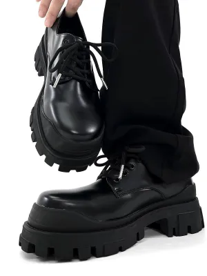 Paris Thick Sole Derby Shoes Men's Fancy Black, Hidden Elevator Cleanfit Leather Shoes British Work Clothing Formal Wear Big Head Shoes