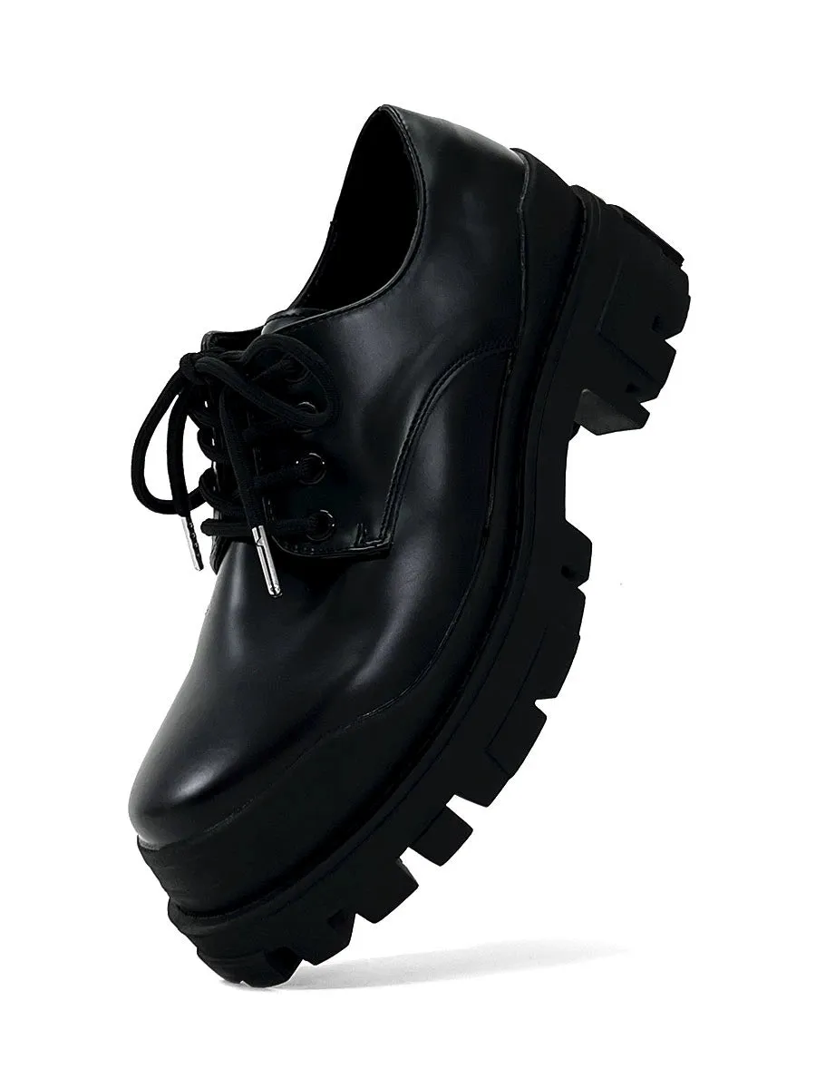 Paris Thick Sole Derby Shoes Men's Fancy Black, Hidden Elevator Cleanfit Leather Shoes British Work Clothing Formal Wear Big Head Shoes