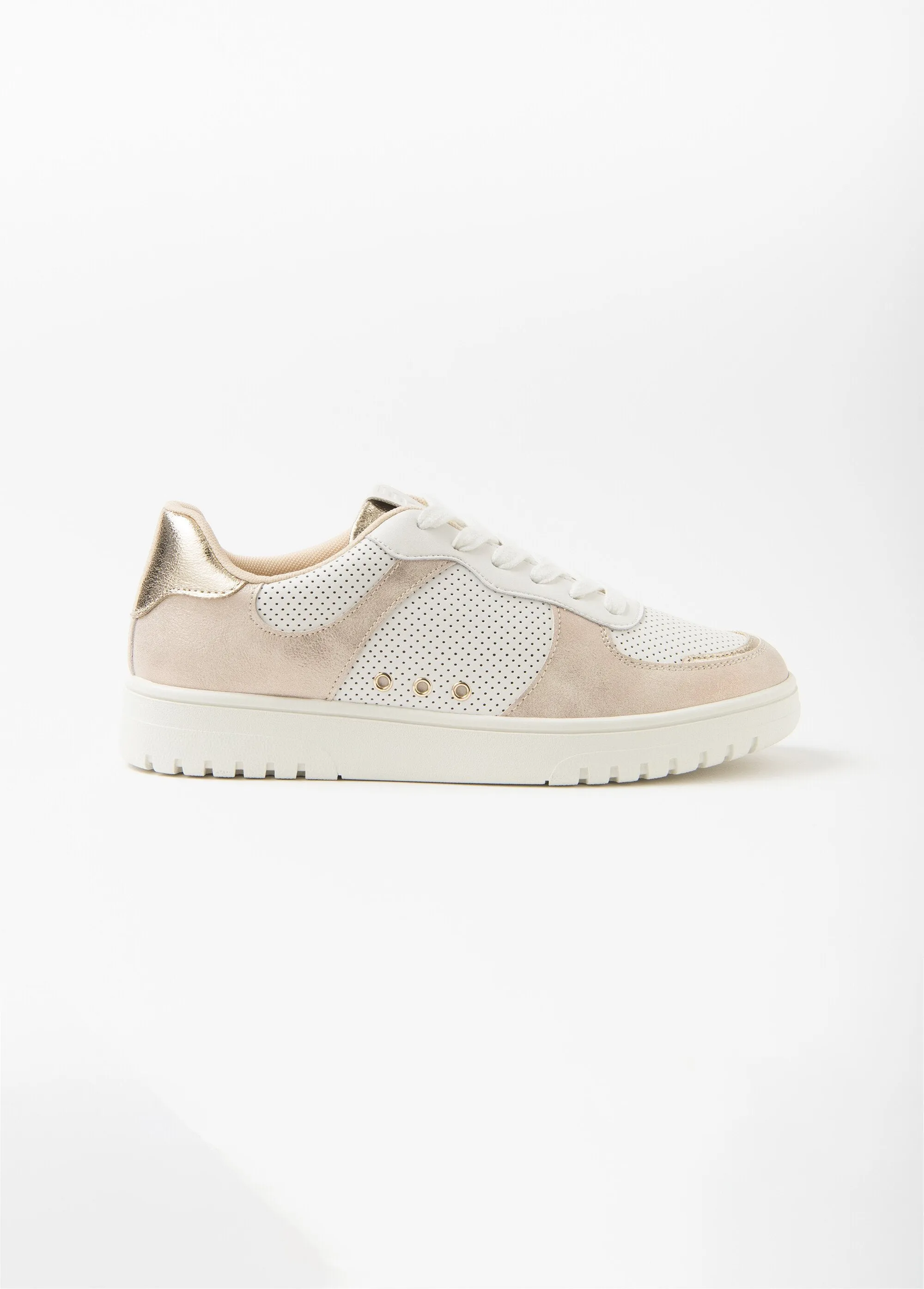 Perforated sneakers with iridescent material detail