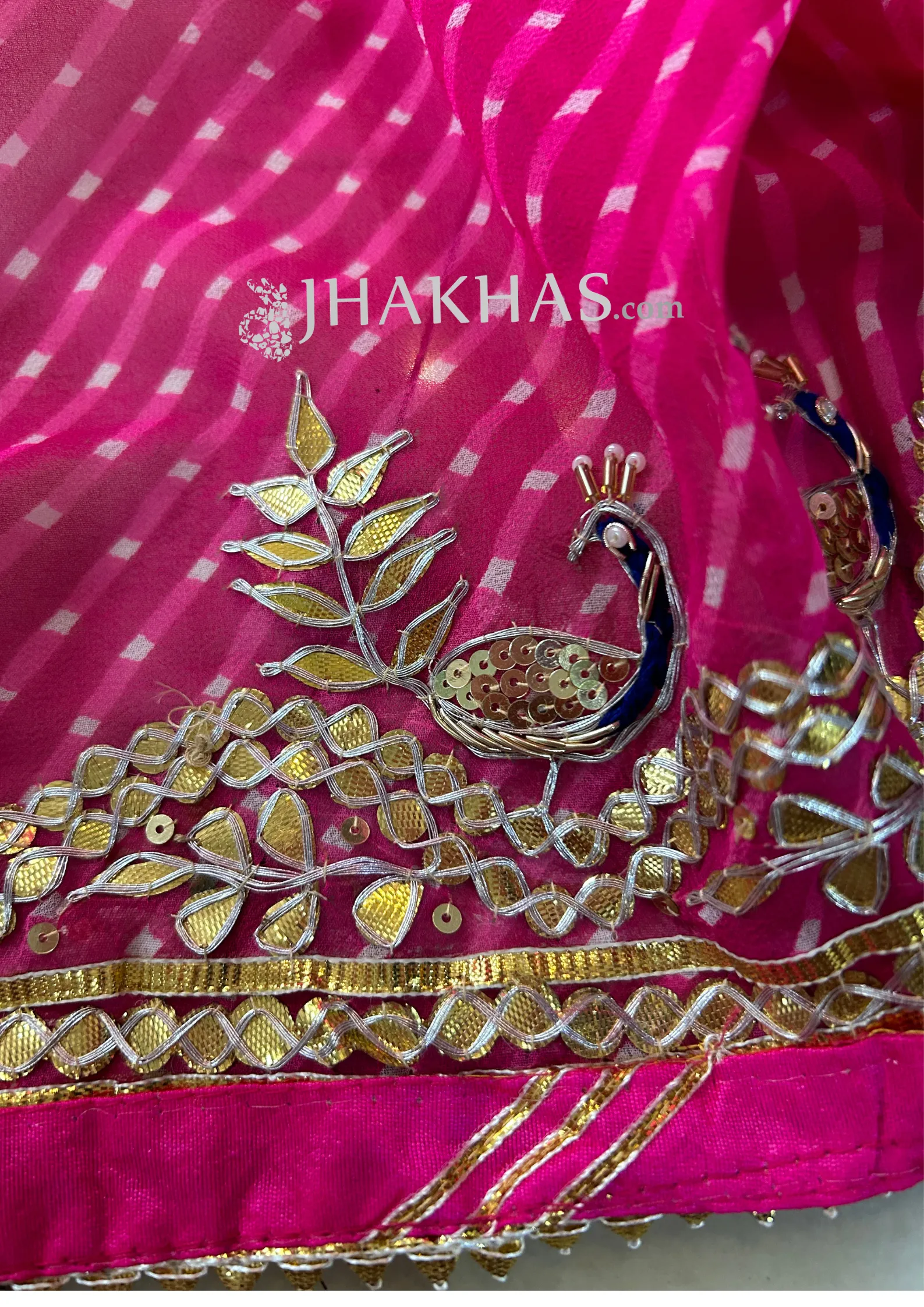 Pink Leheriya Saree In Gota Patti