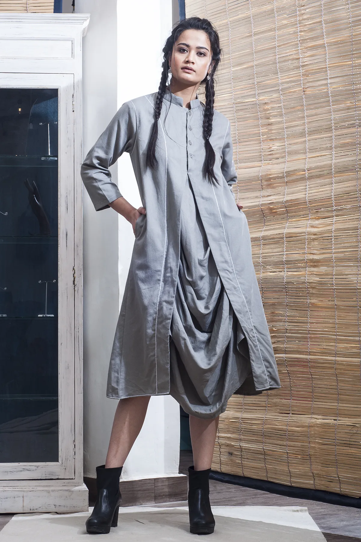 Pirna - Grey Cowl Dress