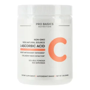 Pro Basics Nutrition no GMO L ácido ascórbico Vitamina C en polvo, base vegetal, vegano, no sintético, con cuchara de servir 500 mg, 7 onzas nuevo stock próximamente.