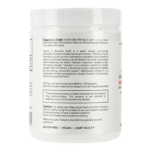 Pro Basics Nutrition no GMO L ácido ascórbico Vitamina C en polvo, base vegetal, vegano, no sintético, con cuchara de servir 500 mg, 7 onzas nuevo stock próximamente.