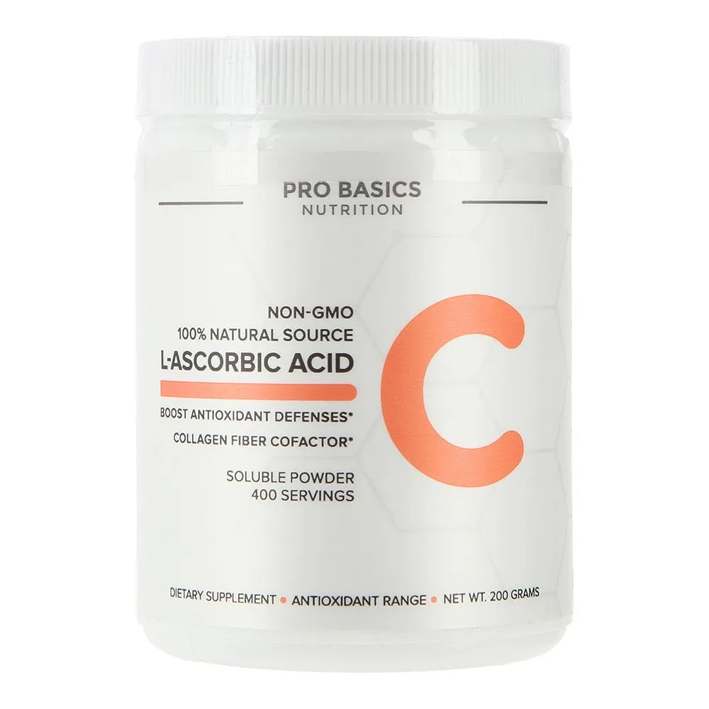 Pro Basics Nutrition no GMO L ácido ascórbico Vitamina C en polvo, base vegetal, vegano, no sintético, con cuchara de servir 500 mg, 7 onzas nuevo stock próximamente.