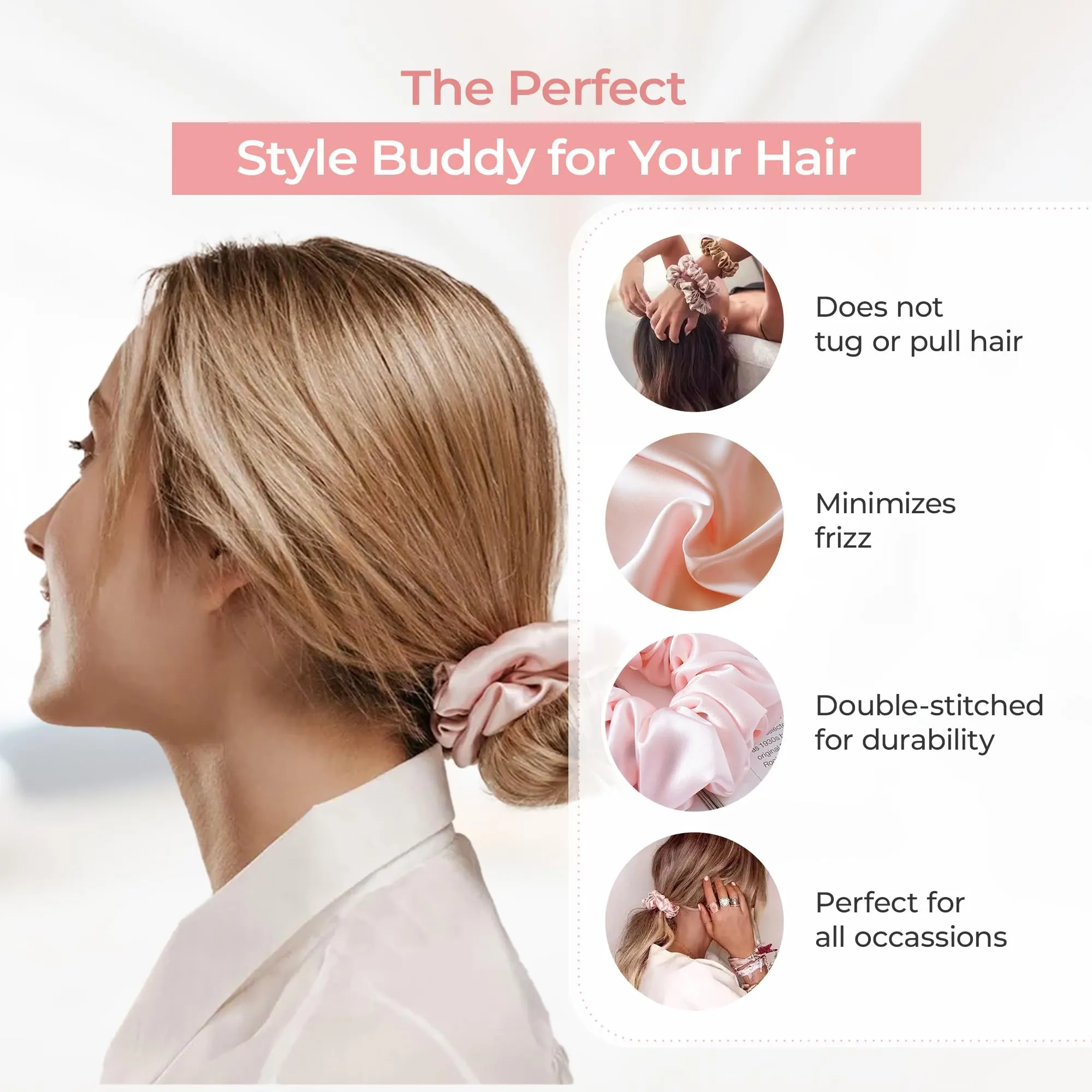 Prolixr's Pink Scrunchies For Women | Satin Scrunchies For Women - Anti Hair Breakage, No Tugging & Pulling | Hair Band For Women Stylish - For Pony Tail, Buns & Other Hairstyles |