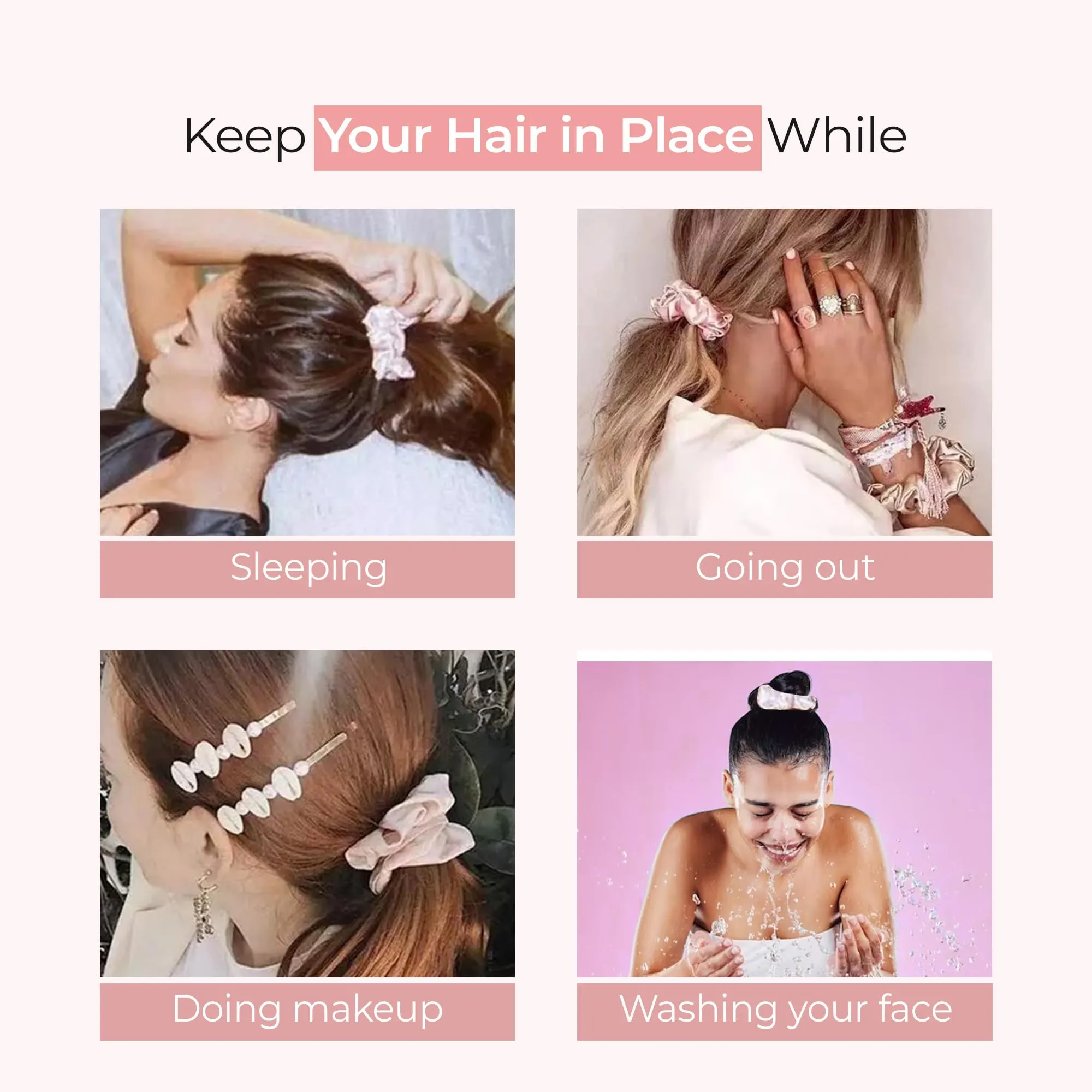 Prolixr's Pink Scrunchies For Women | Satin Scrunchies For Women - Anti Hair Breakage, No Tugging & Pulling | Hair Band For Women Stylish - For Pony Tail, Buns & Other Hairstyles |