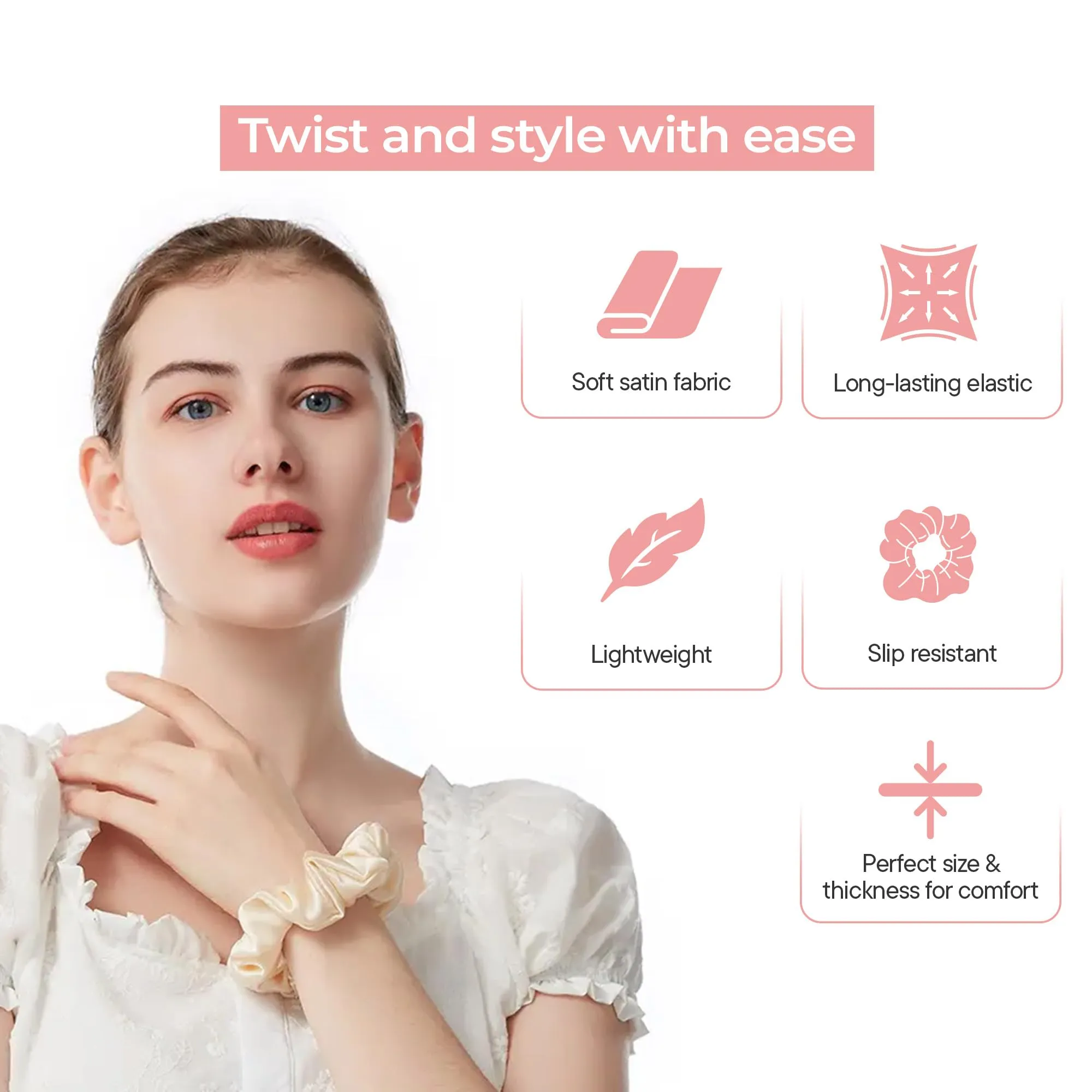 Prolixr's Pink Scrunchies For Women | Satin Scrunchies For Women - Anti Hair Breakage, No Tugging & Pulling | Hair Band For Women Stylish - For Pony Tail, Buns & Other Hairstyles |