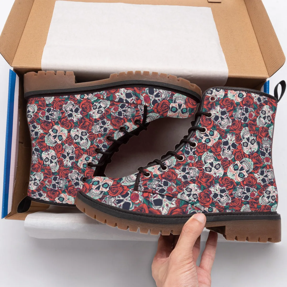 "Dia de Muertos in Roses" Women's Martin Short Boots