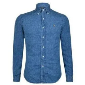 R L Custom Fit Denim Blue Longsleeve Shirt