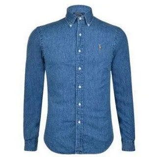 R L Custom Fit Denim Blue Longsleeve Shirt