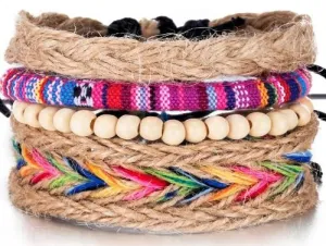 Rainbow Magic Braided Hemp  Multi-layer White bead Bracelet Set