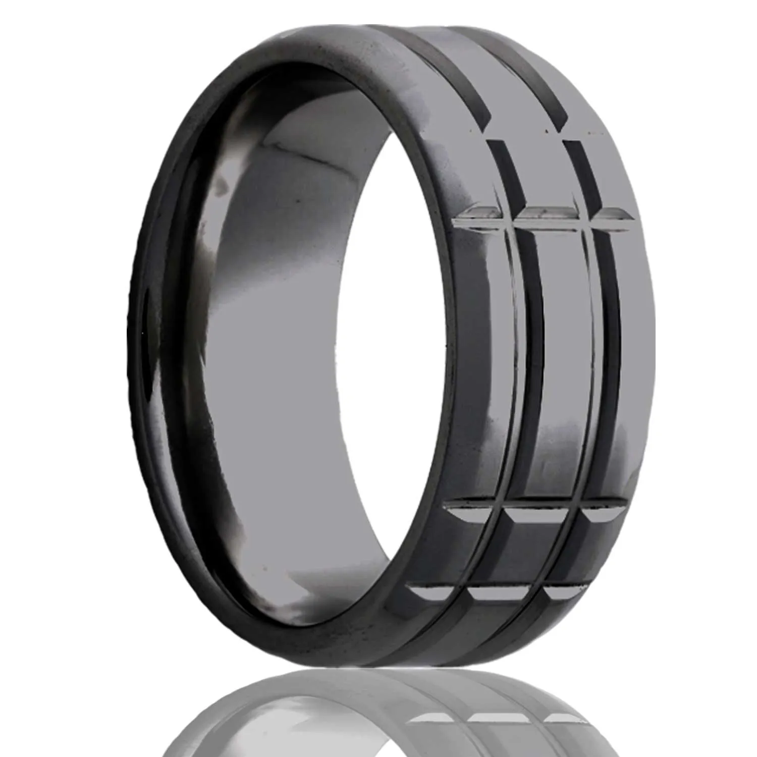 Rectangle Cut Pattern Black Zirconium Ring