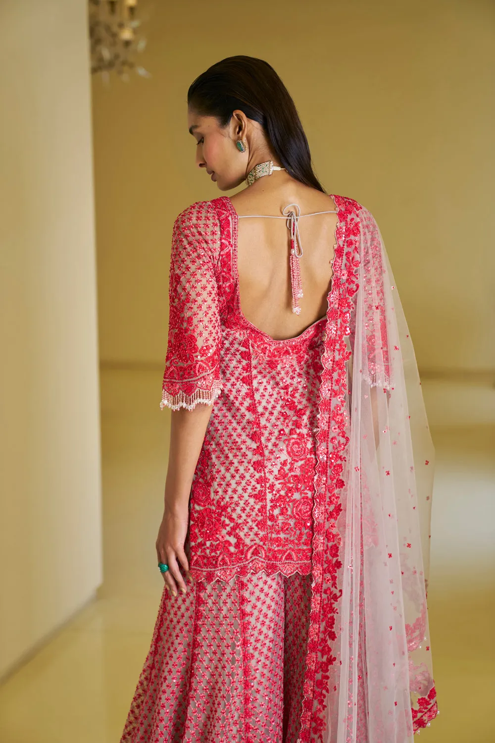 Red Thread Work Sharara Set