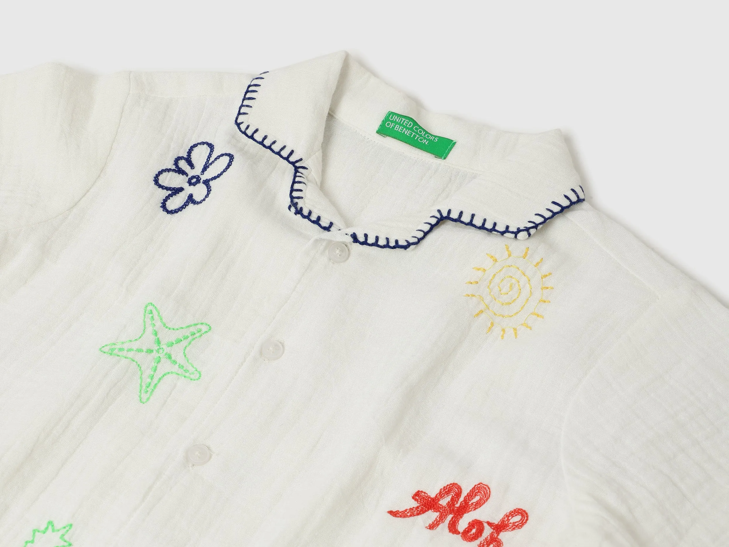 Regular Fit Resort Collar Embroidered Shirt