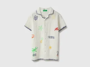Regular Fit Resort Collar Embroidered Shirt