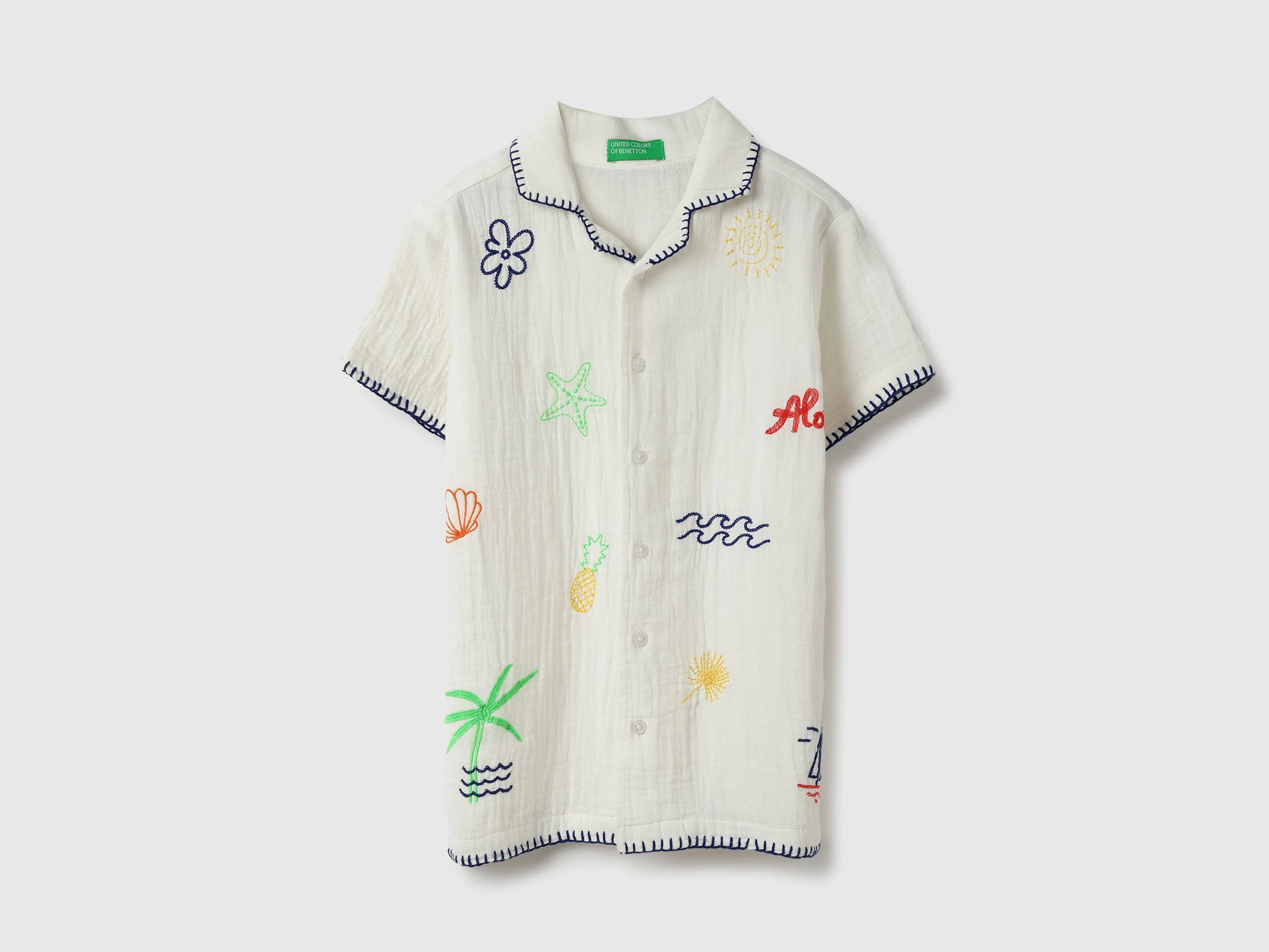 Regular Fit Resort Collar Embroidered Shirt
