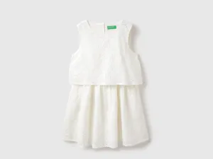 Regular Fit Round Neck Heart Schiffli Tiered Dress