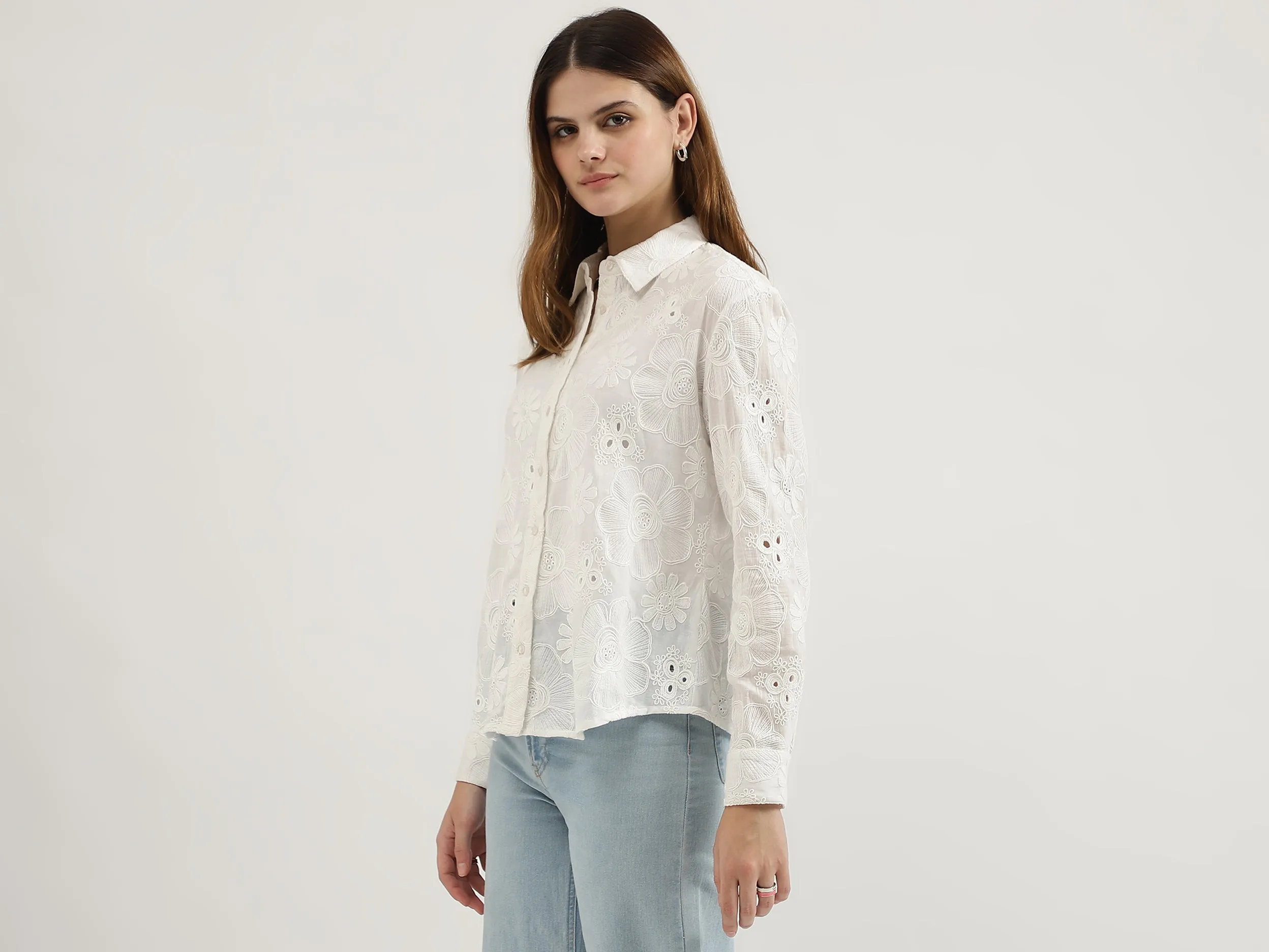 Regular Fit Spread Collar Embroidered Shirts