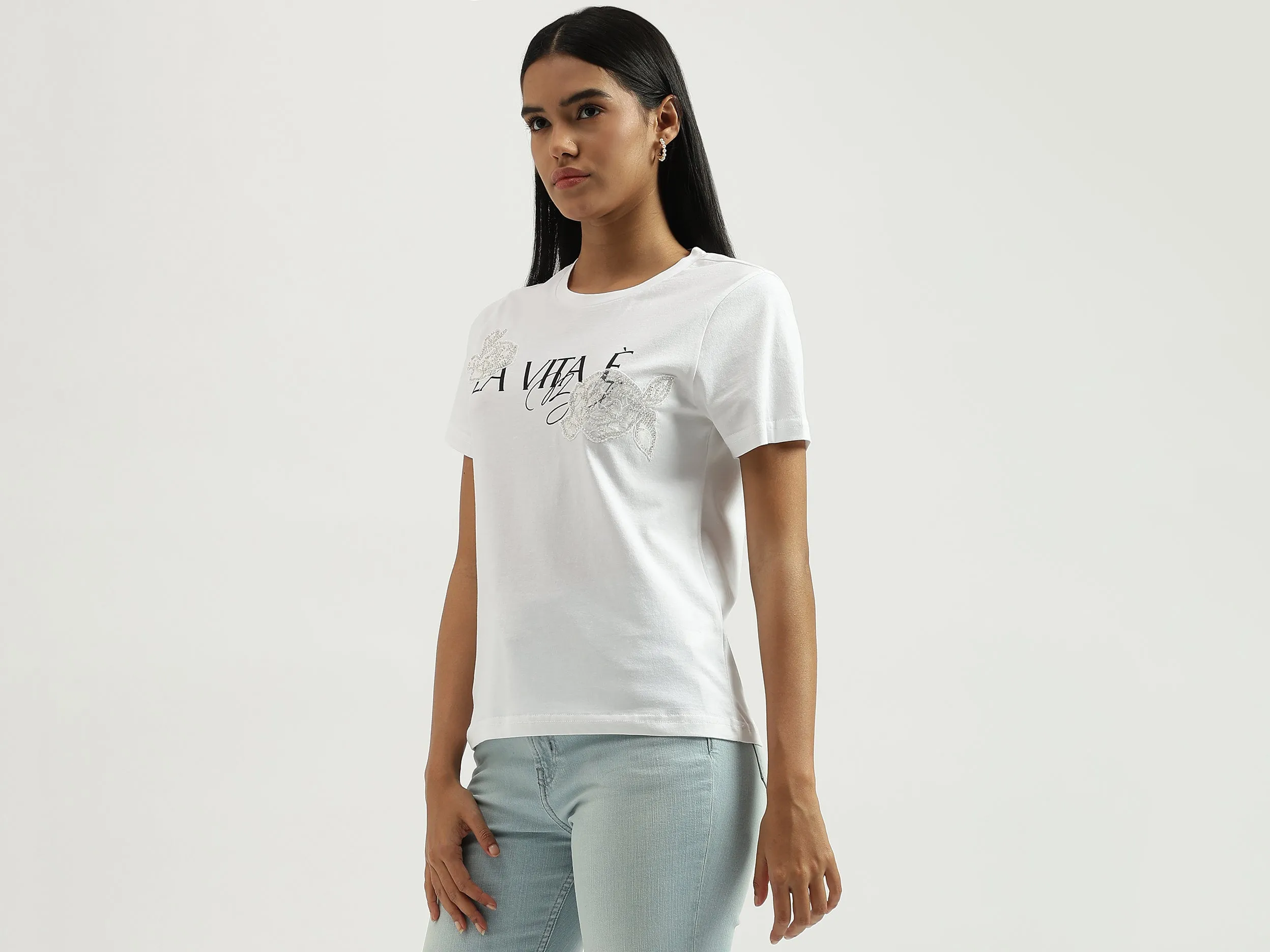 Round Neck Embroidered Tshirt