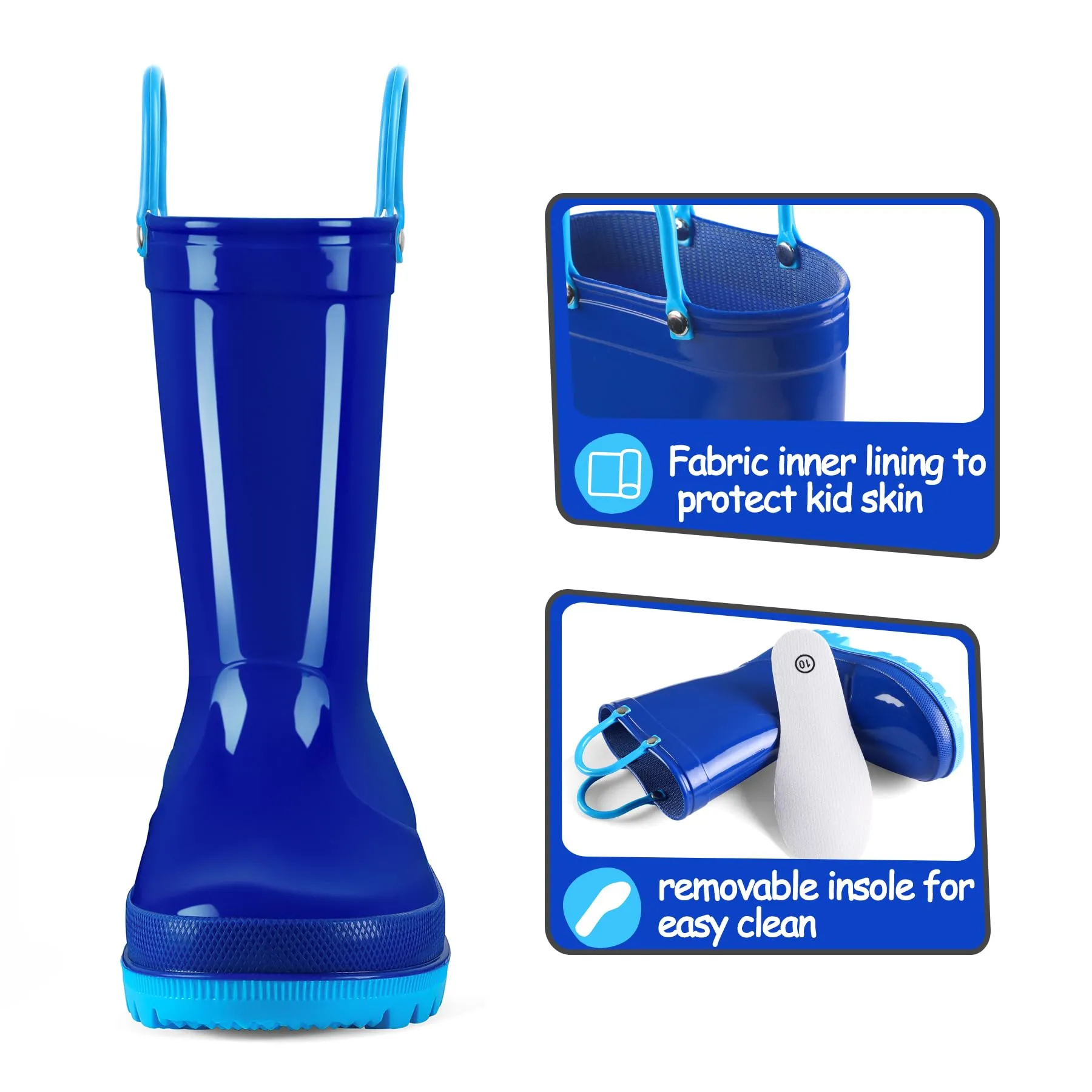 Rubber Rain Boots with Solid Color Panels