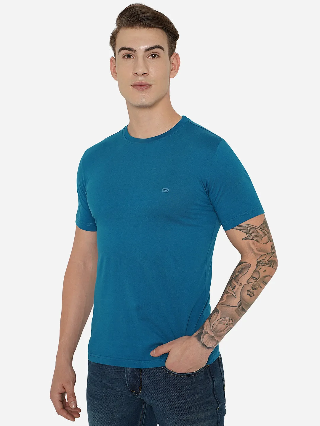 Seaport Blue Solid Slim Fit T-Shirt | JadeBlue
