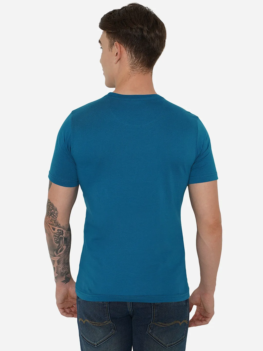 Seaport Blue Solid Slim Fit T-Shirt | JadeBlue