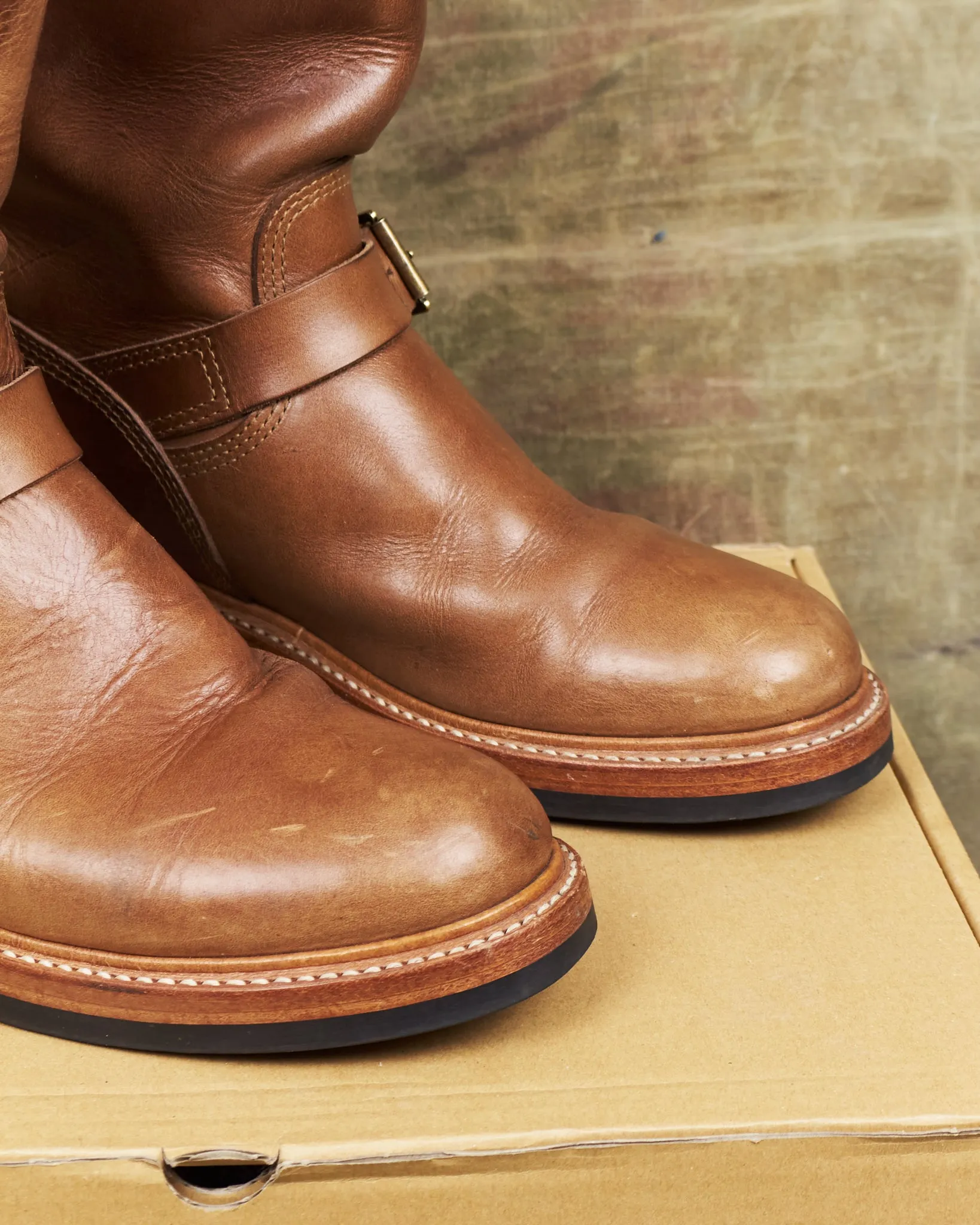 Second Hand John Lofgren LK-003 Engineer Boots Horween Leather CXL Natural Size US 9D