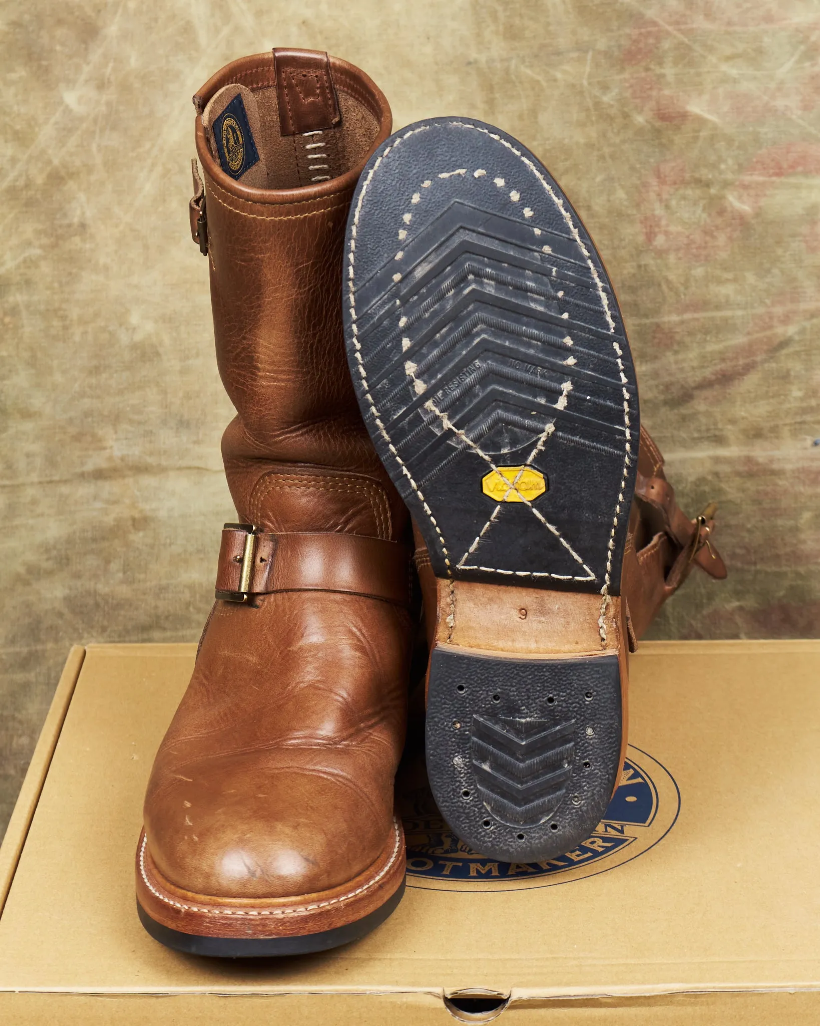 Second Hand John Lofgren LK-003 Engineer Boots Horween Leather CXL Natural Size US 9D