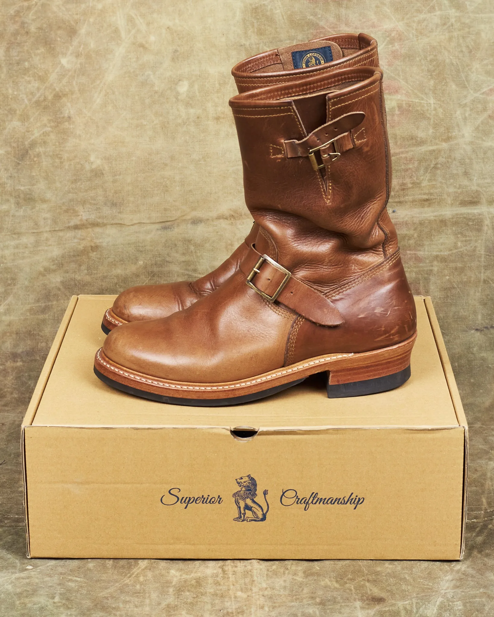 Second Hand John Lofgren LK-003 Engineer Boots Horween Leather CXL Natural Size US 9D