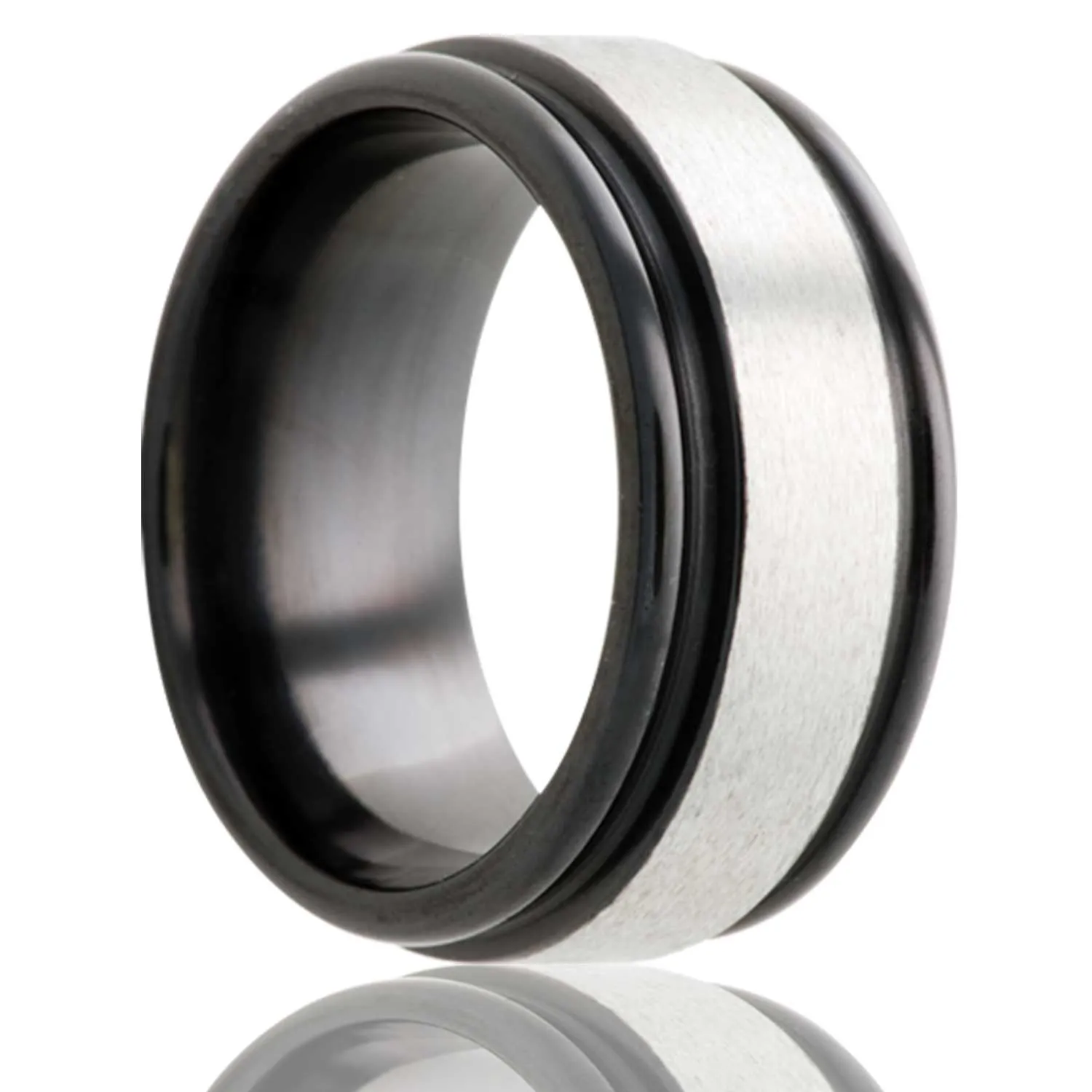 Silver and Black Zirconium Ring Satan Finish