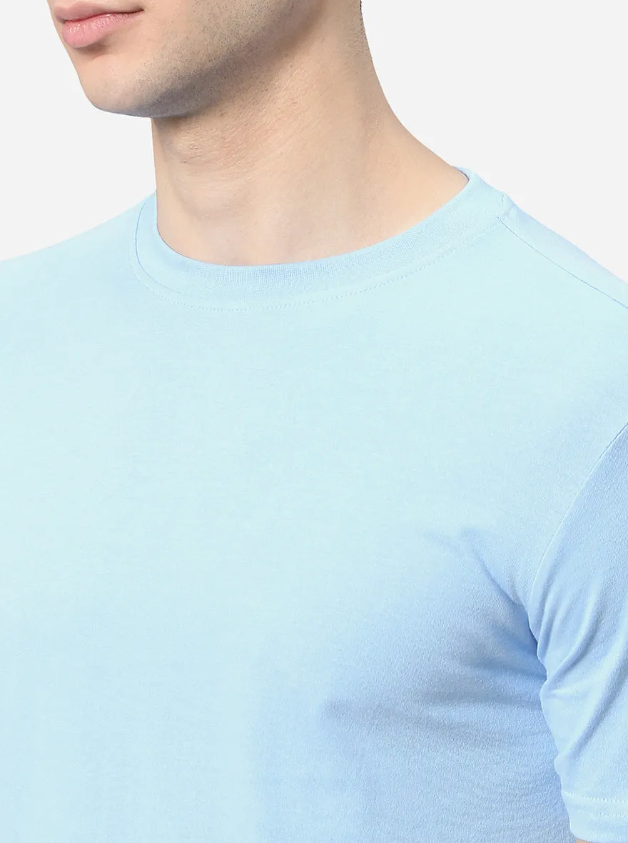 Sky Blue Solid Slim Fit T-Shirt | JadeBlue