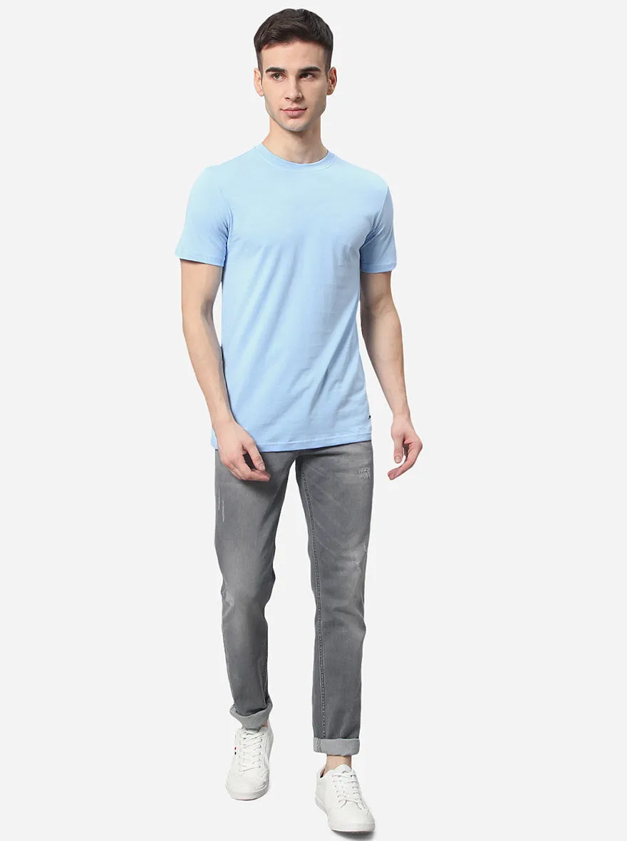 Sky Blue Solid Slim Fit T-Shirt | JadeBlue