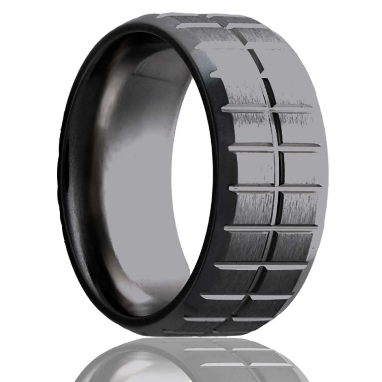 Square Cut Pattern Black Zirconium Ring