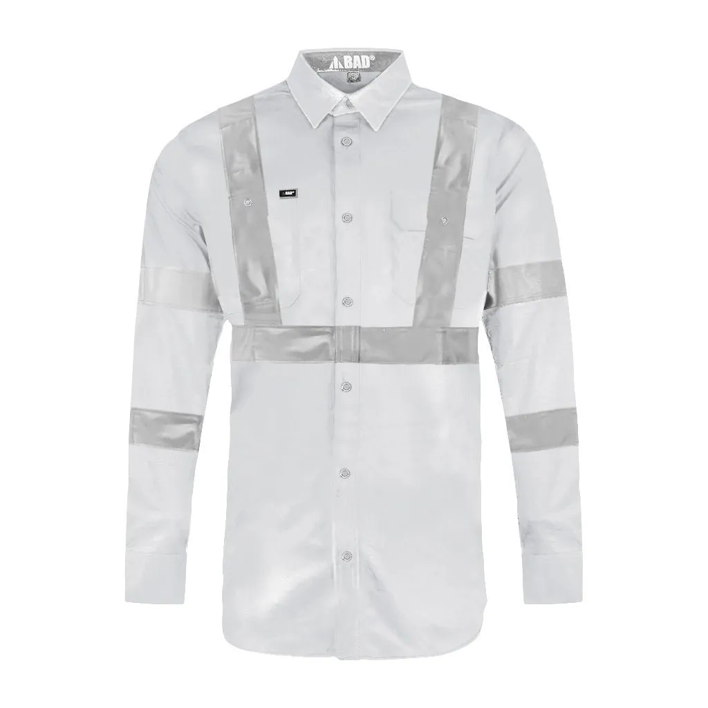 STRETCH L/S WHITE NIGHT WORK SHIRT WITH REFLECTIVE TAPE