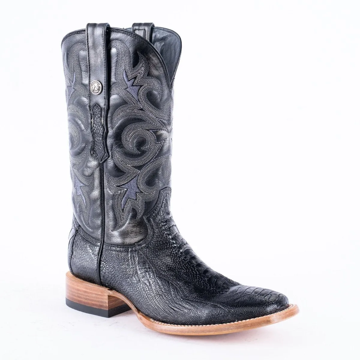 TANNER MARK EXOTIC LEATHER Ostrich Leg Brush Black Cowboy Boots