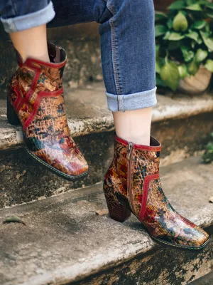 Terracotta Warriors Vintage Genuine Leather Mid Heel Ankle Boots
