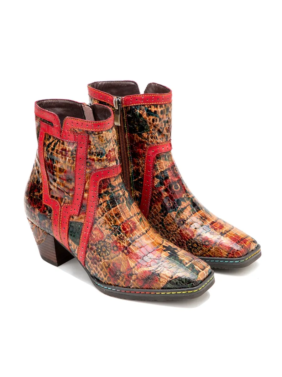 Terracotta Warriors Vintage Genuine Leather Mid Heel Ankle Boots