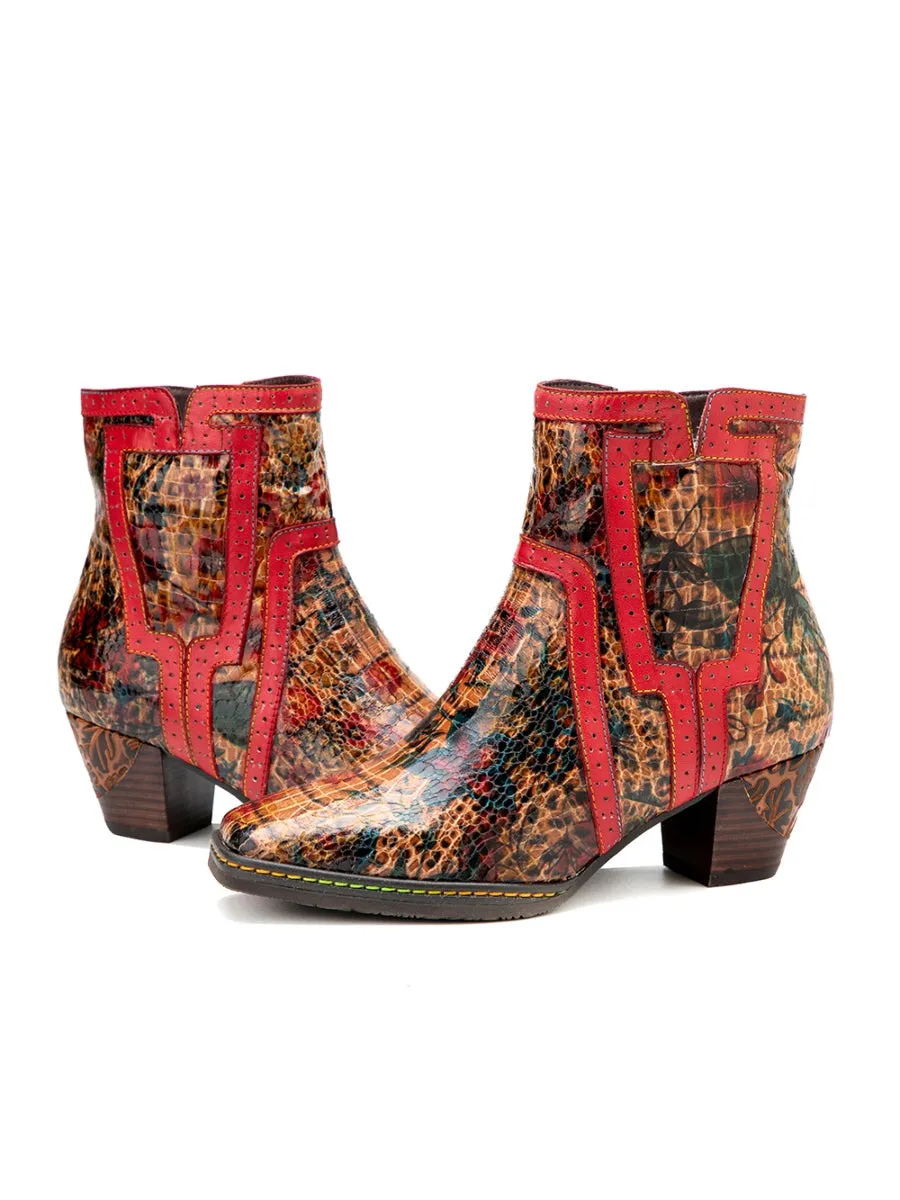 Terracotta Warriors Vintage Genuine Leather Mid Heel Ankle Boots