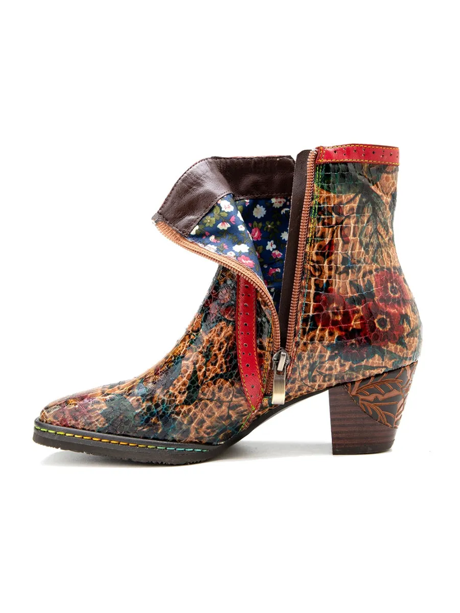Terracotta Warriors Vintage Genuine Leather Mid Heel Ankle Boots