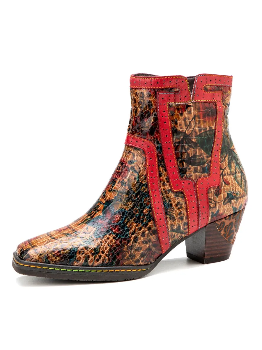 Terracotta Warriors Vintage Genuine Leather Mid Heel Ankle Boots