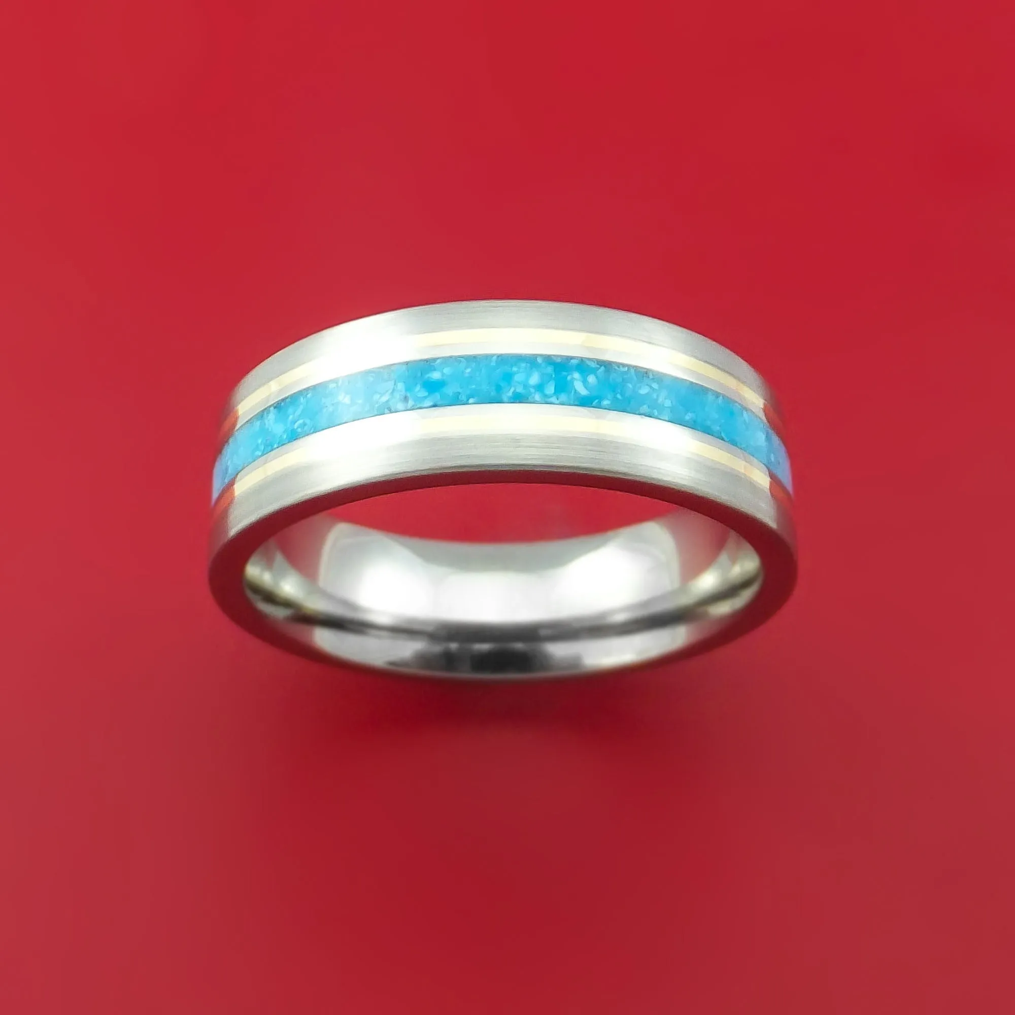 Titanium and Turquoise Ring with 14k Yellow Gold Custom Made Band
