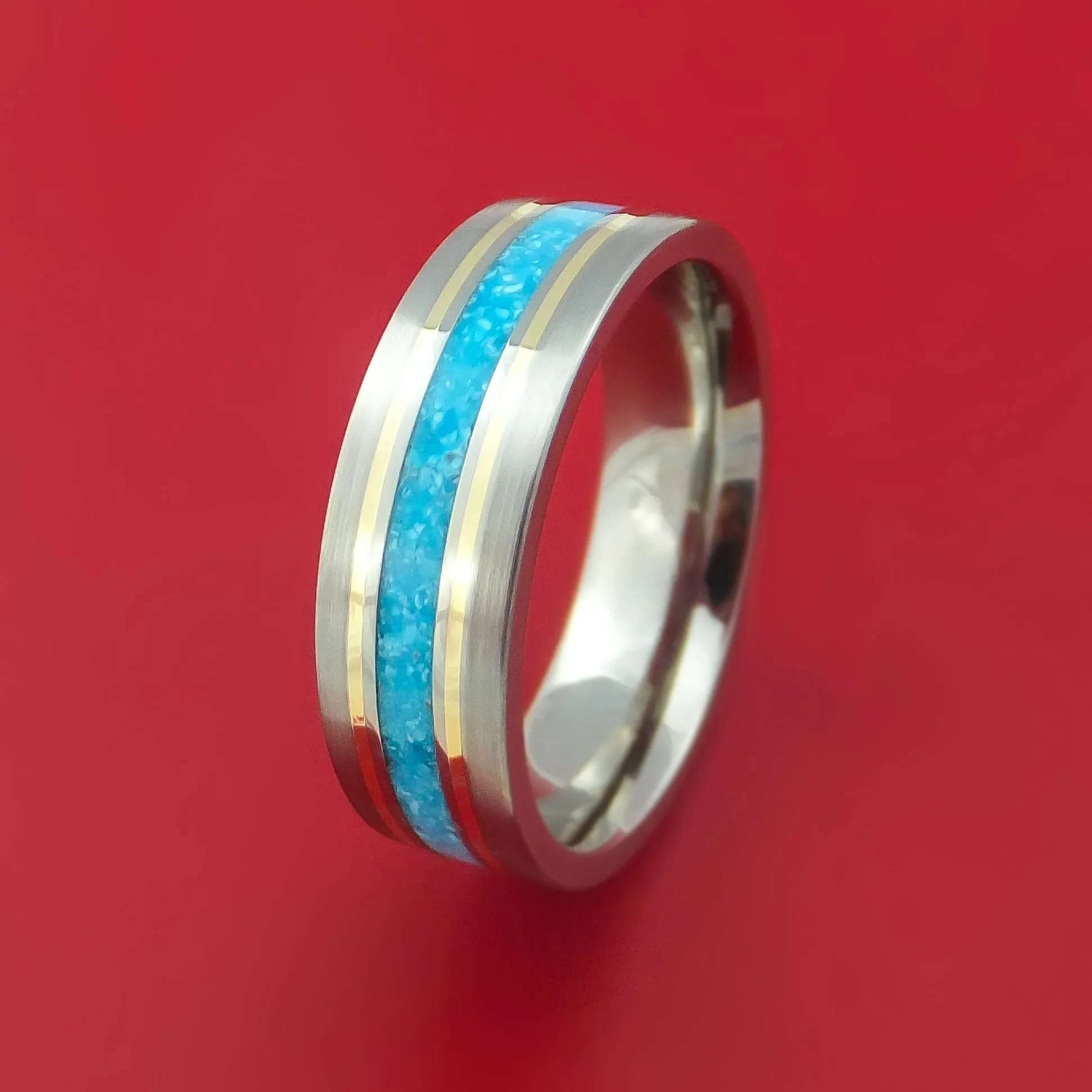 Titanium and Turquoise Ring with 14k Yellow Gold Custom Made Band