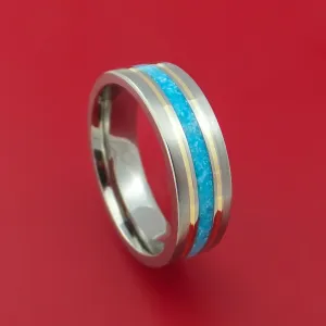 Titanium and Turquoise Ring with 14k Yellow Gold Custom Made Band