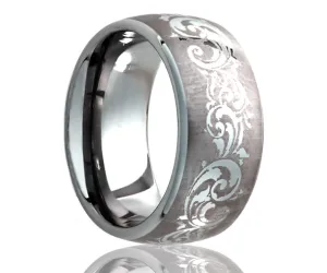 Titanium Dome Laser Engraved Swirl Ring