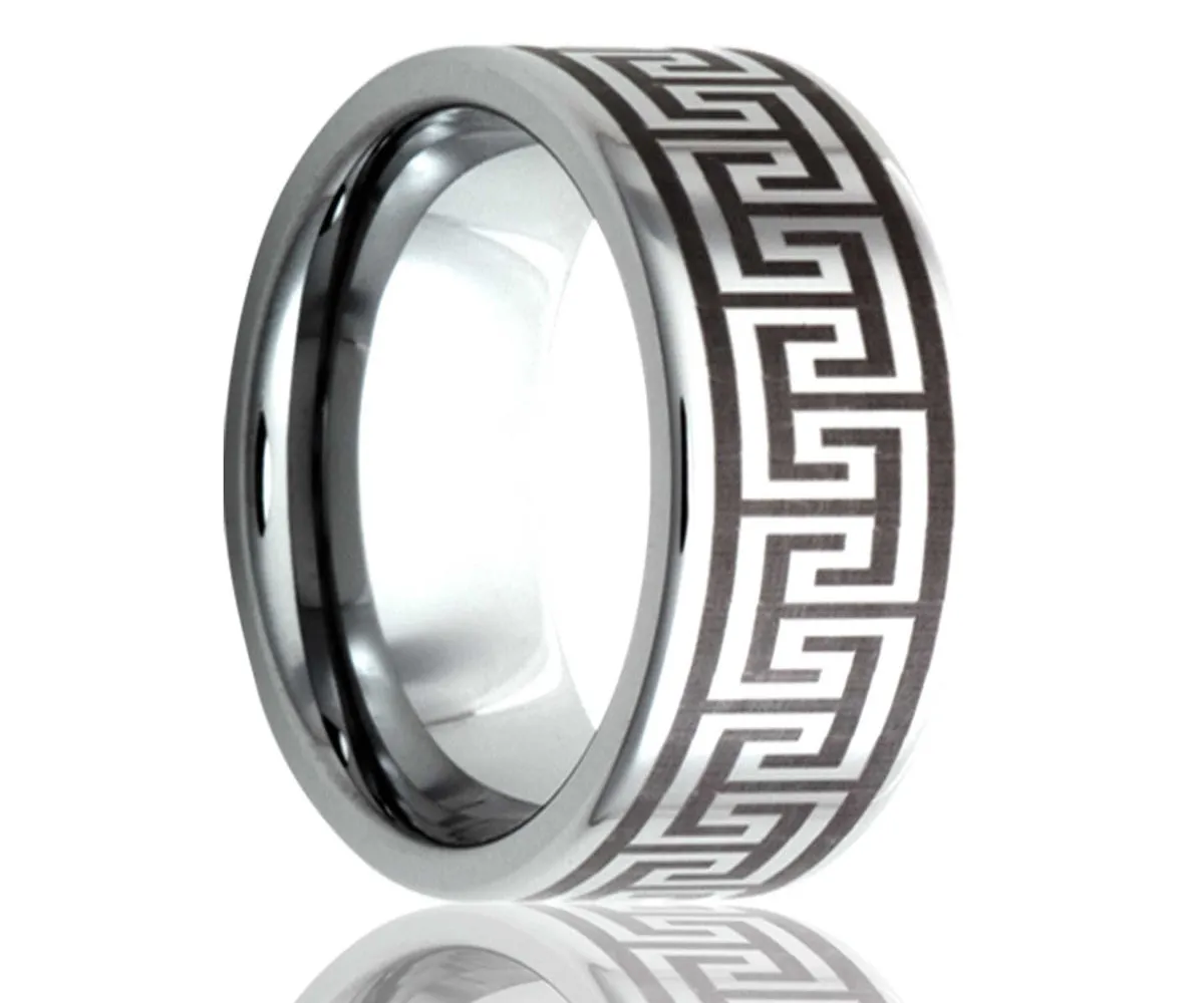Titanium Flat Laser Engraved Geometric Ring