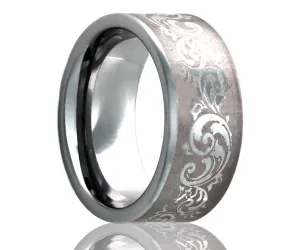 Titanium Flat Laser Engraved Swirl Ring