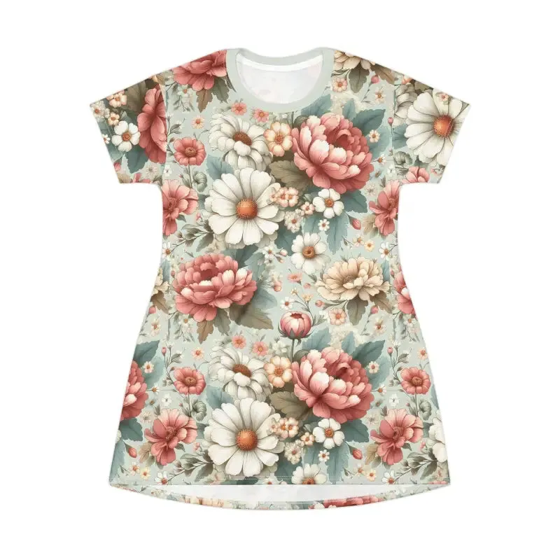Trendy Pink t Shirt Dress with White Flowers